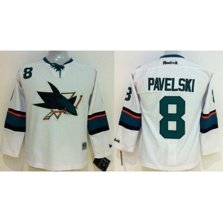 Sharks #8 Joe Pavelski White Stitched Youth NHL Jersey