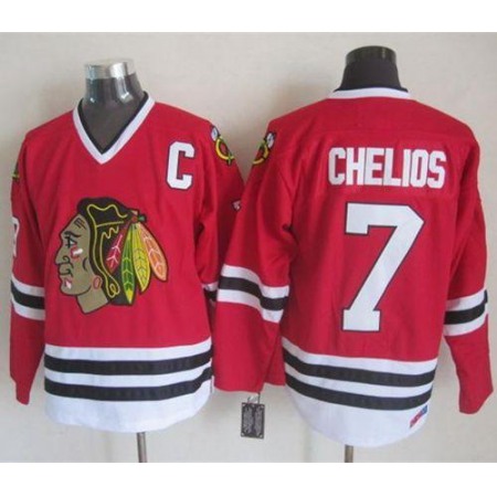 Blackhawks #7 Chris Chelios Red CCM Throwback Stitched NHL Jersey