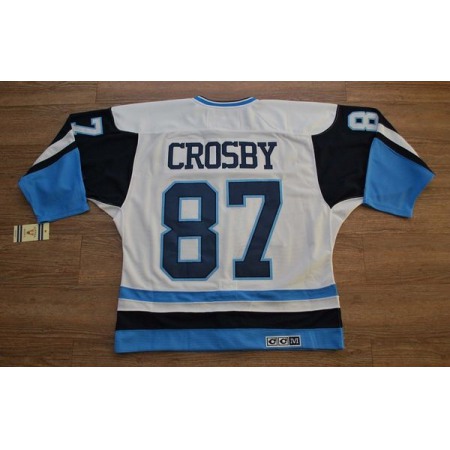 Penguins #87 Sidney Crosby Stitched White/Blue CCM Throwback NHL Jersey