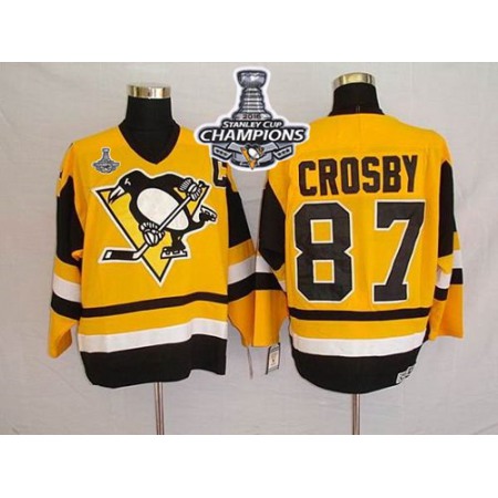 Mitchell&Ness Penguins #87 Sidney Crosby Yellow 2016 Stanley Cup Champions Stitched NHL Jersey