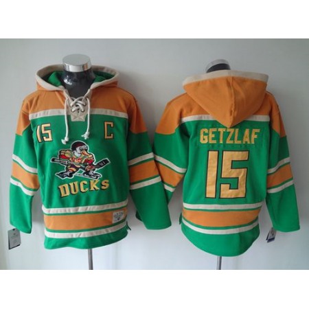 Ducks #15 Ryan Getzlaf Green Sawyer Hooded Sweatshirt Stitched NHL Jersey